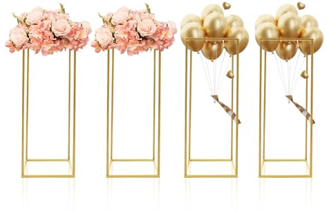 JUOPTGJ 4Pcs Metal Flower Stand,Column Vases Wedding Centerpieces,Rectangular Geometric Flower Rack,Party Wedding Centerpiece Column Holder Rack Decor 9.44*9.44*23.62 in