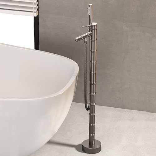 BiaoTeng Standarmatur Badewanne Freistehend Einhebelmischer Heiß und Kalt Messing Freistehende Badewannen Armaturen Badewannenarmaturen Grau