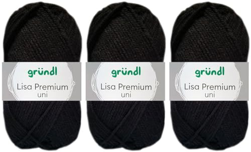 3x50 Gramm Gründl Lisa Premium Uni aus 100% Polyacryl inkl. Anleitung für Meerschwein (26 Schwarz)