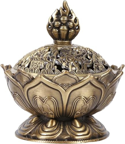 Classic Lotus Incense Burner,Super Mini Lotus Cone Incenses Holder,Incense Burner Holder, 2.08x 3.14Vintage Lotu Flower Shaped Incense Holder,for Stick and Cone Incense (Bronze Color)