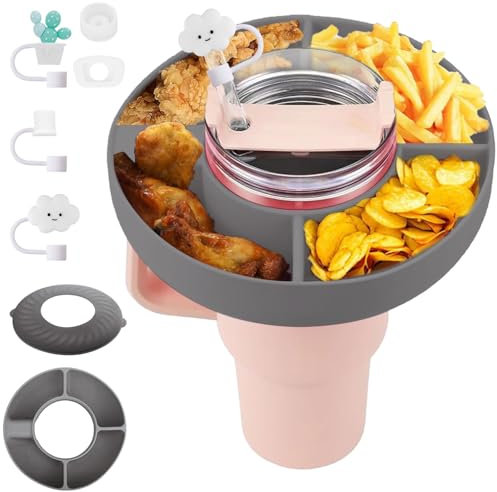 Snackteller mit Deckel für Stanley Cup 40oz,Snackschale für Stanley Cup Zubehör,Silikon Snack Tablett mit 4 Fächern,Snack Tray,Snackteller für Stanley Cup,Snack Schale kompatibel mit Stanley Tumbler