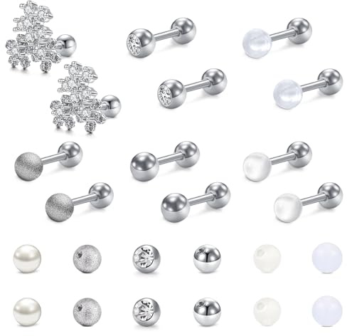Funseedrr 12 Paar 16G Tragus Helix Piercing Knorpel Stecker Edelstahl 6mm Stab Ohrstecker Ohr Piercing Schmuck mit Ersatzkugeln