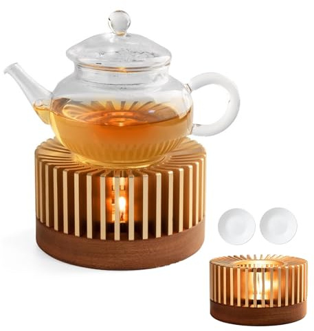 Inscrip Oil Burner Tea Light Warmer for Teapot, Coffee Warmer Made of Aluminium and Wood, Teapot Heater Base with Tea Light Holder, Teapot Warmer for Heating Coffee Milk, Oil Burner Tea Light