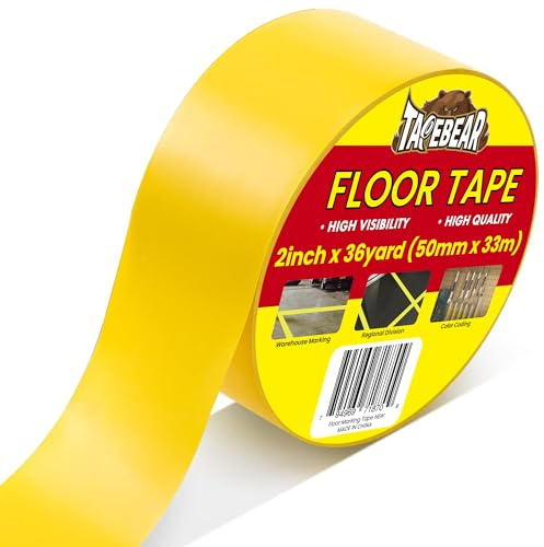 TAPEBEAR Floor Tape Yellow Vinyl Tape 50mm x 33m, Floor Caution Marking Dance
