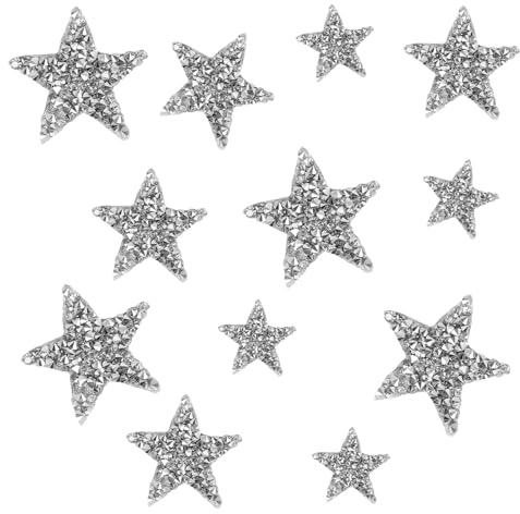 12 Stück Sterne Zum Aufbügeln Silber,Glitzer Stern Bügelbilder Patches Erwachsene Kleidung Textilien Bügelbild Aufkleber Iron Aufnäher Pailletten Star Aufbügelbilder für Jeans Tasche Bügelflicken
