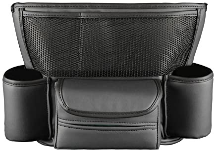 Large Capacity Car Storage Bag, Barrier for Driver and Rear Seats, Leather Center Console Organizer, Handbag Holder Design, Easy to Install, Car, Van, SUV, Black