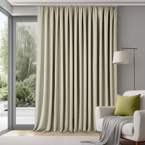 Deconovo Extra Breite Gardinen Wohnzimmer mit Kräuselband Blickdicht Vorhänge für Schiene Raumteiler Vorhang Verdunklungsvorhänge Kälteschutz, 245x280 cm(HöhexBreite), Beige, 1 Stück