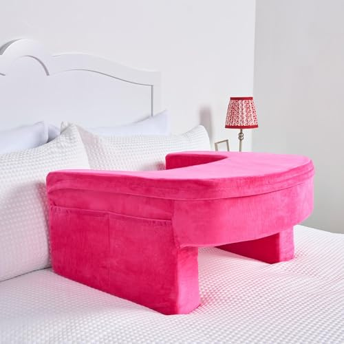 OHS Gaming Pillow for Sitting in Bed Sofa Floor, Armrest Laptop Cushion Tray for Lap Portable Lightweight Soft Foam Reading Pillow Lap Desk Cushion with side Pockets, Bright Pink