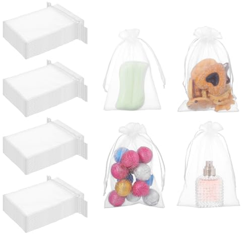AojSup Organza-Beutel mit Kordelzug, 10,9 x 16,3 cm, kleine Netz-Geschenkbeutel mit Kordelzug, Satin, weißer Organza-Beutel für Schmuck, Hochzeit, Weihnachten, Party, Verpackung, 400 Stück