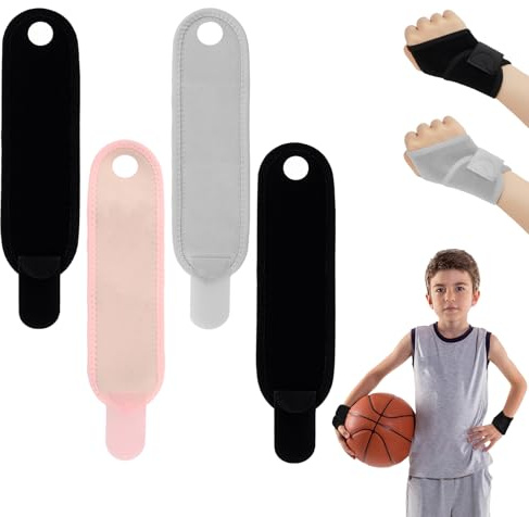 Notoke Handgelenkbandage für Kinder 4 Stück - Verstellbare Handgelenkstütze in 3 Farben (Schwarz, Pink, Grau) für Kinderfitness, Sport & tägliche Aktivitäten