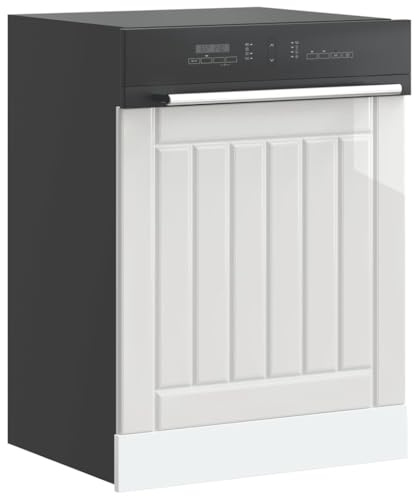 QJBSAVVA Lucca - Mascherina per lavastoviglie in legno bianco lucido, 60 x 1,5 x 67 cm, protezione frontale per lavastoviglie con design intramontabile per cucine moderne