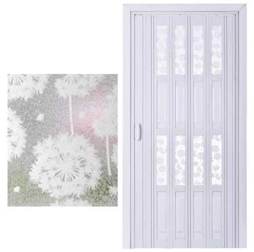 PVC-Falttür mit mattiertem Acryl-Pusteblumen-Motiv, interne Schiebetür für Badezimmer und Duschtrennwand