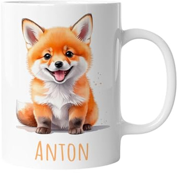 timalo Kindertasse mit Namen | Frecher brauner Fuchs | Personalisierte Keramik Tasse mit Tieren | für Kinder, Jungen & Mädchen – Geschenk, Geburtstagsgeschenk, Namensgeschenke, Kaffeetasse