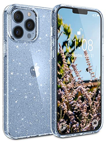 Andwing Clear Glitter hülle für iPhone 13 Pro Max 6,7 Zoll,Handyhülle für iPhone 13 Pro Max Vergilbungsfrei Transparent Weich TPU Cover,Stoßfest,Slim Durchsichtig Schutzhülle, Transparent Glitzer