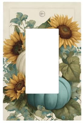 Placa frontal para interruptor de luz rústica, diseño de calabazas y girasoles, color blanco, verde azulado, 1 banda, para decoración del hogar, cocina, habitación, baño