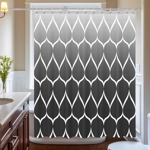 180 x 200 cm Cortina de Ducha Antimoho Tela Impermeable con 14 Ganchos, Cortinas de Baño Poliester Lavable, Cortina Bañera Secado Rápido y Estilo Moderno, para Bañera, Ducha, Baño (Gris Negro Ombre)