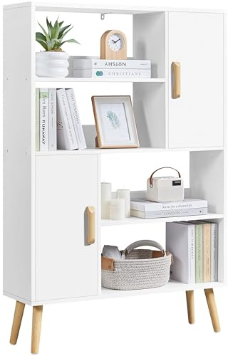 Yaheetech Sideboard Bookshelf, Free Standing Bookcase with 2 Storage Cabinets, Multi-Layer Display Cabinet for Home Office and Living Room (White)