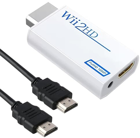 Wii HDMI Adapter 1080P/720P, Wii auf HDMI Adapter mit 3,5 mm Audioausgang mit 1,5 m Kabel, Unterstützt NTSC/PAL-Modi, Für Smart TV Monitor HDTV Beamer Fernseher, Plug-and-Play, Weiß