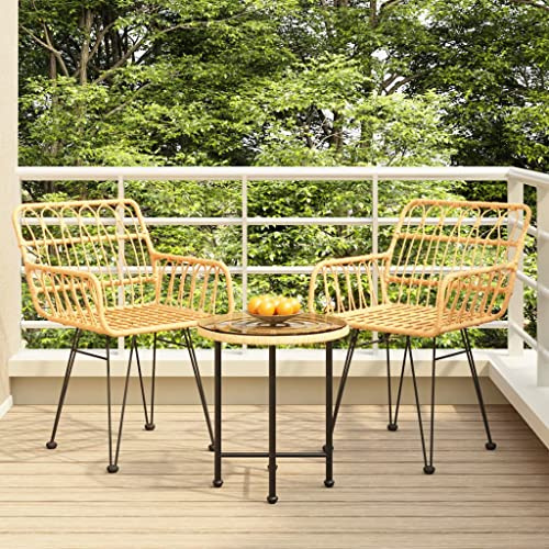 Yunovire 3-TLG. Trädgårdmatgrupp poly rotting, balkongmöbelset, robust stålram, runt bord med härdat glas 50 x 55 cm, 2 bekväma stolar med armstöd, väderbeständiga för utomhusbruk, svart