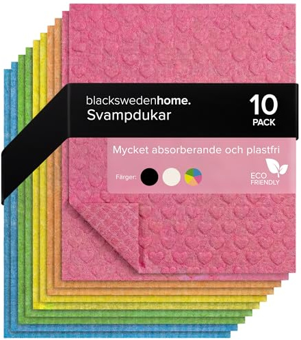 blackswedenhome. Disktrasor - 10-pack svenska disktrasor i bomull & cellulosa - tvättbara svampdukar för kök, hållbara och återanvändbara kökstrasor | flerfärgad