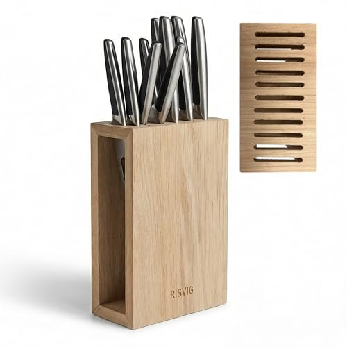 RISVIG Lignus Messerblock aus Premium Eichenholz – Designer Messerhalter für 11 Messer – Antibakterielles Echtholz – Design von Jacob Leth-Espensen – Natur Hell oder geölt