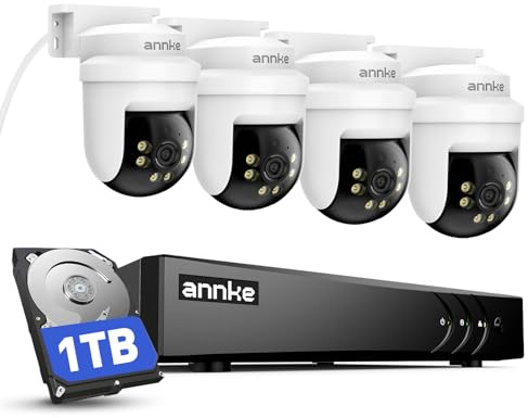 ANNKE Wired Outdoor Surveillance Camera Set, 8CH 5MP DVR with 4 PT Cameras | One Way Audio, AI Human & Vehicle Detection, Clear Night Vision, 1TB HDD for 24/7 Recording, Weatherproof for Home Security