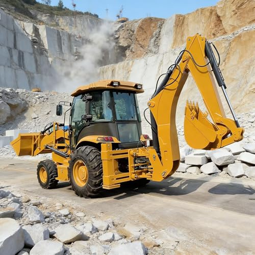 Mini chargeuse-pelleteuse robuste avec chargeur avant hydraulique et pelle arrière - Chargeuse sur pneus compacte pour construction, creusement et tranchées