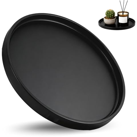 Vassoio Rotondo Decorativo Nero 25cm, Vassoio Portaoggetti in Metallo Portacandele, Vassoio da Bagno Portaoggetti, Decorazioni Bagno per Soggiorno Sala da Pranzo Cucina