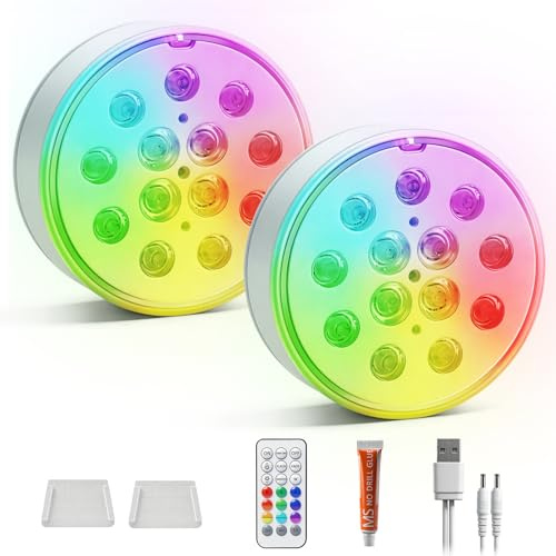 Poolbeleuchtung Unterwasser Licht, 2 Stück USB LED Wiederaufladbar Pool Lichter mit Fernbedienung | IP68 Wasserdicht,16 Farben,13 LEDS Pool Lichter für Schwimmbad Brunnen Teich Aquarium Party Spa Deko