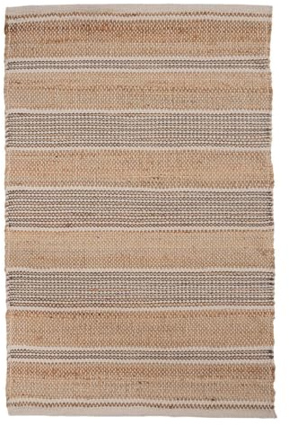 Home4You Handwebteppich – Teppich 70x120 cm – Jute & Baumwolle – meliert Beige Weiß – Streifenmuster – Naturfaser Bodenbelag