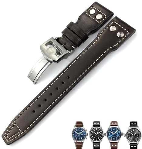 SAAWEE äkta läder kalvläder armband 21 mm 22 mm lämplig för IWC Big PILOT IW5009 IW5103 trådnagel klockarmband, 21mm, Acetat, Ingen ädelsten