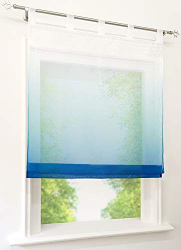 BAILEY JO Voile Raffrollo mit Verlauf-Farben Muster Schlaufen Gardine Transparent Vorhang (BxH 120x140cm, blau)