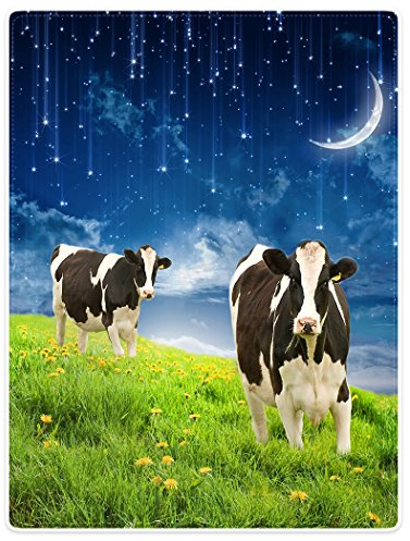 YISUMEI Decke 150x200 cmKuscheldecken Sanft Flanell Weich Fleecedecke Bettüberwurf Kühe Mond Grasland