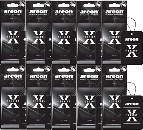 AREON X Auto Lufterfrischer Party Anhänger Aufhänger Spiegel Duft Autoduft Schwarz Pappe 2D (Set Pack x 10)