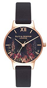 Olivia Burton Analogue Quartz Watch for Women Dark Bouquet Collection with Black Leather Strap - OB16WG43