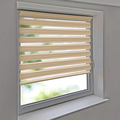 Sonnenschutz-HH - Doppelrollo Klemmfix ohne Bohren Vario Seitenzug Duorollo AUSSENMAß Breite 165 x 120 cm Höhe - beige