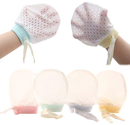 Adeimoo Baby Boy Girl No Scratch Silk Cotton Mittens Mesh Breathable Drawstring Gloves for Newborn Toddler Infants 8 Pack (Eyelet Mitten)