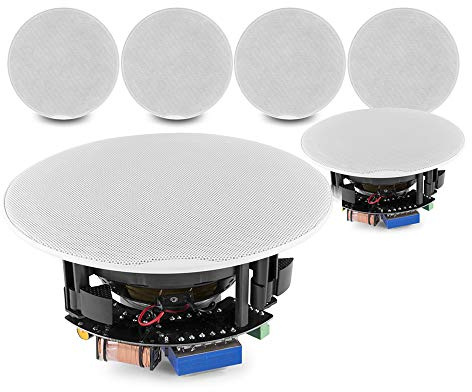 Power Dynamics 6x Ceiling Speakers 5.25 Coaxial Flush Mount Bundle - 480W 2-Way Sound System Kit for Shops, Restaurants, Offices - 100V & 8 Ohm Low Profile Speakers, White