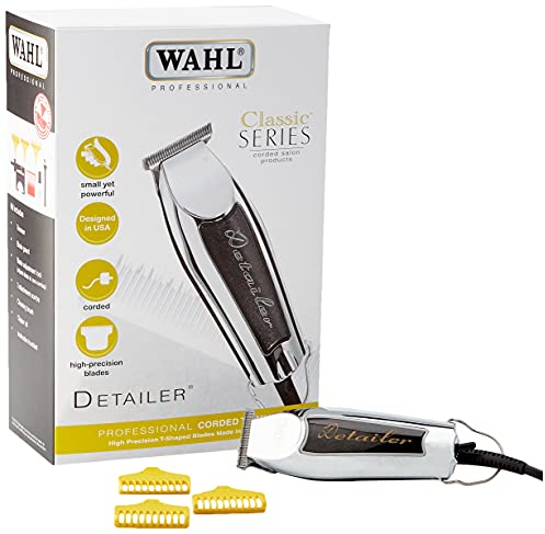 Wahl Detailer Trimmer - Potente Cortapelos - Máquina de Cortar Pelo para Hombre con Cable para Bordes y Detalles, Negro/Cromo