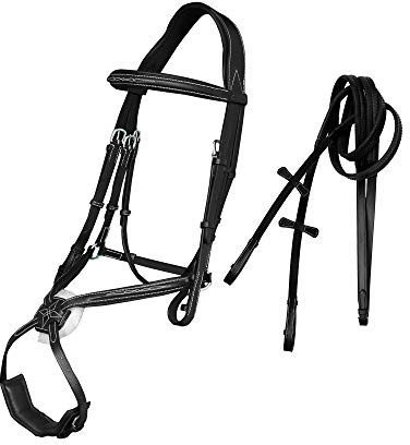 Exion Figure 8 English Jumping Bridle with Soft Padding & Rubber Reins | Anatomical Mono Crown | Grackle Noseband Mexican Bridle with SS Buckles | Premium Horse Bridle for Jumping & Eventing