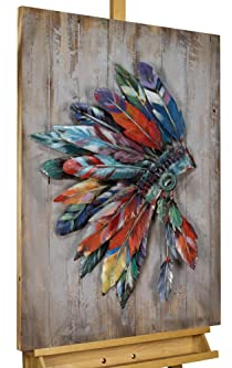 KunstLoft Metallbild 3D | 100% HANDGEFERTIGT | 60x90x6,5cm | Wandbild Metall Deko 'Krone des Häuptlings' | Abstrakt | Bunt | Metall Wanddeko Wohnzimmer