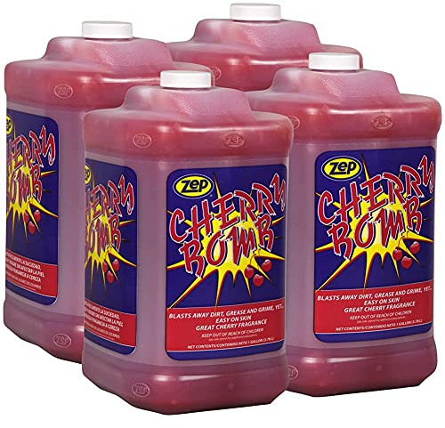 Zep Cherry Bomb Industrial Hand Cleaner Gel with Pumice - 1 Gallon (Case of 4) - 1049525 - Heavy-Duty Shop Grade Formula, Four Pumps Included
