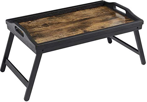 SONGMICS Betttablett, Frühstückstablett, Laptopständer, mit klappbaren Beinen aus Bambus, für Bett, Sofa, für Snacks, mit Rille für Handy, 50 x 30 x 26 cm, vintagebraun LLD106B01