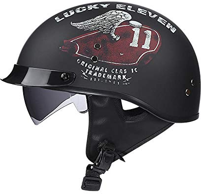 QXFJ Halbschalen-Motorradhelm Mit DOT-Zertifizierung Jet-Helm Mit Schutzbrille Halbhelm Rollerhelm Sommer-Mopedhelm Retro Harley-Motorrad-Halbhelm Cruiser-Chopper