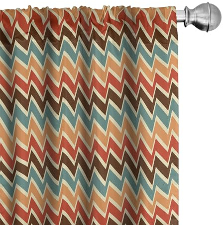 ABAKUHAUS Trippy Vorhänge, Gardinen, Zickzacke Boho Striking, Fensterbehandlungen für Wohnzimmer Schlafzimmer Dekor, 2 Stück 75 cm b x 245 cm h, Orange Rot Braun