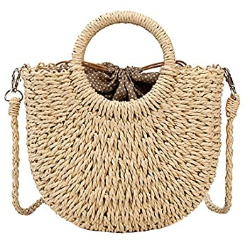 YYW Straw Bag for Women Summer Handwoven Tote Bag Rattan Handbag Hollow Boho Style Clutch Purse for Beach Travel Daily Use (white)