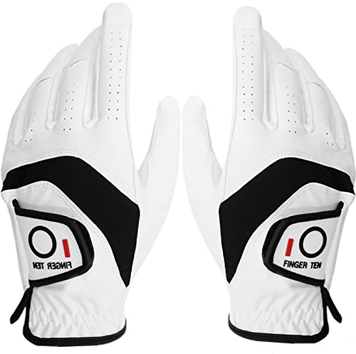 FINGER TEN Golf Gloves Men Pair for Left and Right (L,White/Black)
