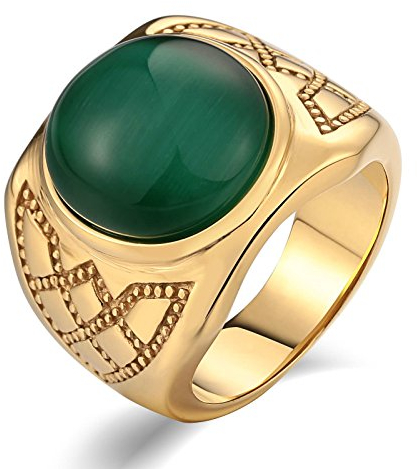 KnSam Herren Ring, Ringe Herren Vintage Rund Aus Edelstahl Siegelring Für Herren Männer Mit Opal Gold Ring Mit Kostenlos Gravur