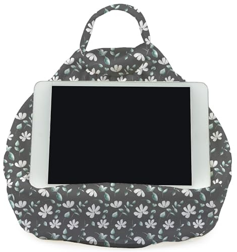 Rooms By Me Coussin de support pour tablette Fleurs pour tablettes, liseuses, smartphones et livres avec poche pour accessoires | Fabriqué au Royaume-Uni | Plus de 50 designs