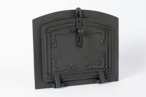 SEZAM leichte Backofentür aus Gusseisen - mit Türriegel, halbrund, Pizzaofentür - Brotofentür - Steinofentür, 31,5 x 3,5 x 37 cm, schwarz bemalt